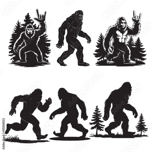 Bigfoot hand drawing Silhouette Vector white background