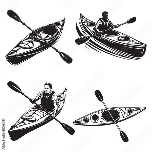 kayak  black and white vector white background