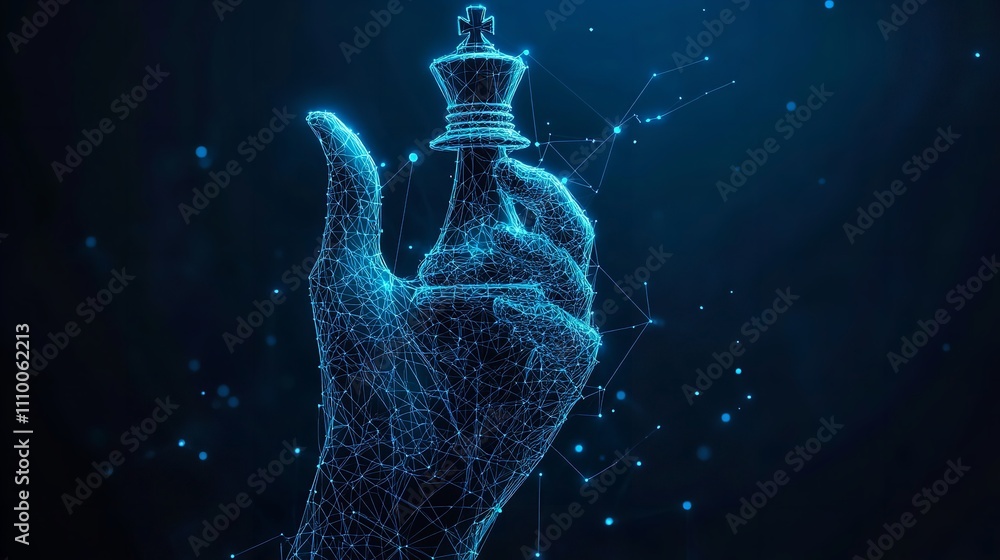 Abstract 3D Hand Holding Chess Piece Queen Isolated in Dark Abstract 3D Hand Holding Chess Piece Queen Isolated in Dark