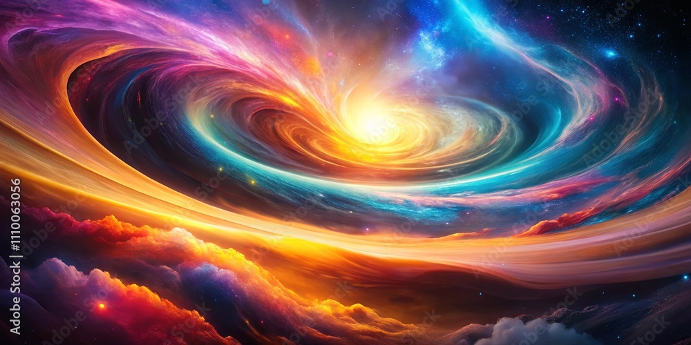 A vibrant cosmic swirl, showcasing swirling nebulae and celestial clouds in a breathtaking display of color and light A vibrant cosmic swirl, showcasing swirling nebulae and celestial clouds in a breathtaking display of color and light