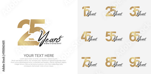 Anniversary logo set vector design, gold and black color for celebration event