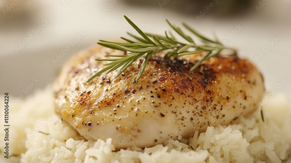 Tender Grilled Chicken Breast on Bed of Fluffy White Rice Tender Grilled Chicken Breast on Bed of Fluffy White Rice