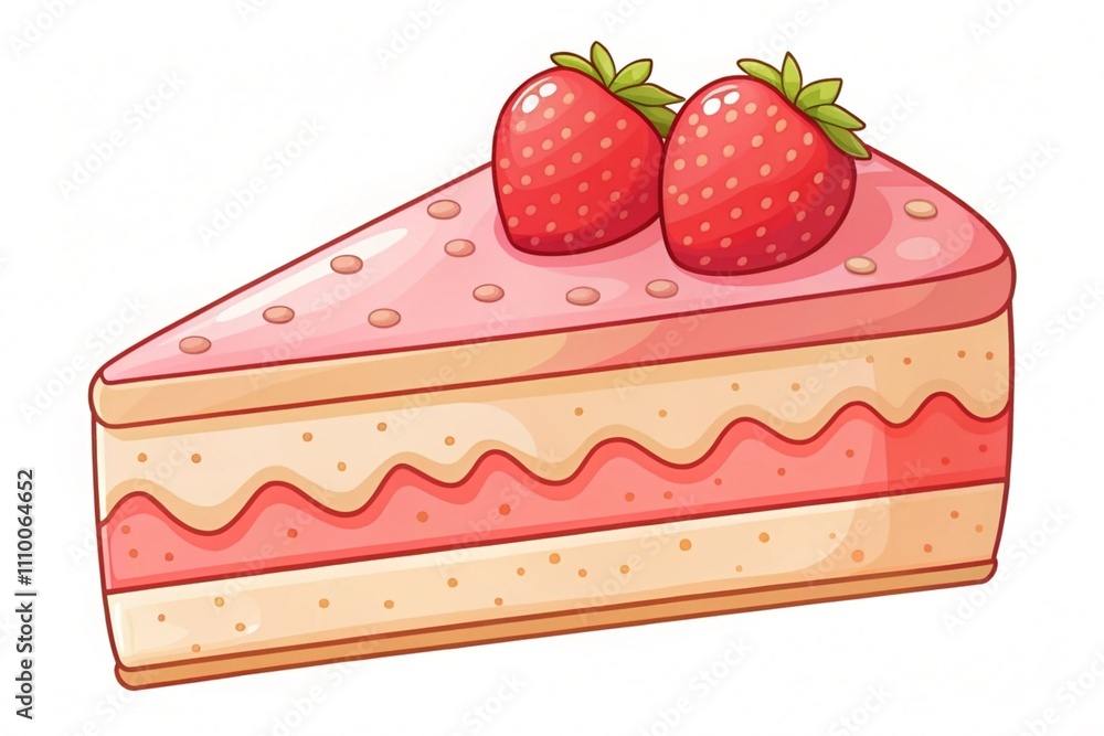 Cute hand drawn strawberry cake slice with strawberry pastry sweet food dessert cartoon vector illustration isolated on white background Cute hand drawn strawberry cake slice with strawberry pastry sweet food dessert cartoon vector illustration isolated on white background