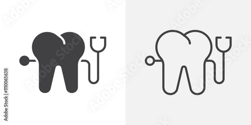 Dental care icon vector set. Black and white.