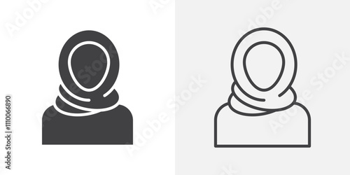 Muslim woman icon vector set. Black and white.