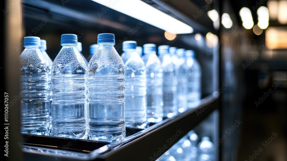 Bottled Water on Shelf in Modern Refrigerator Stock Photo Bottled Water on Shelf in Modern Refrigerator Stock Photo