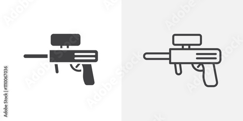 Paintball gun icon vector set. Black and white.