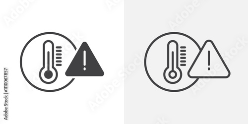 Temperature warning sign icon vector set. Black and white.