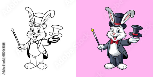 Magical Rabbit Performing with Top Hat and Wand Illustration