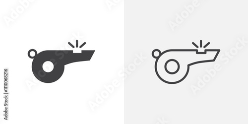 Whistle icon vector set. Black and white.