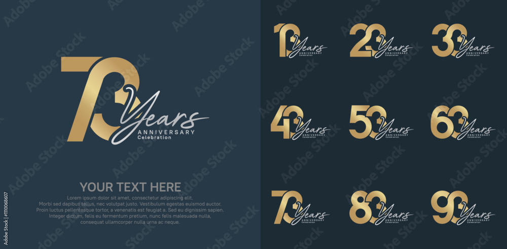 Anniversary logo set vector design, gold and silver color for celebration event Anniversary logo set vector design, gold and silver color for celebration event