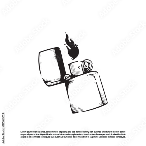 Vintage sketch art fire lighter with the lid open vector illustration