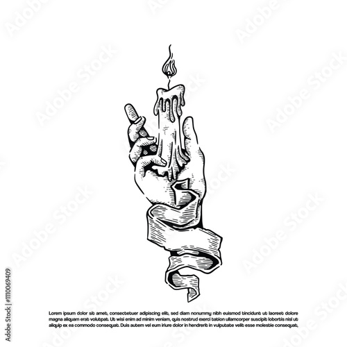 Vintage retro sketch art hand holding fire candle vector