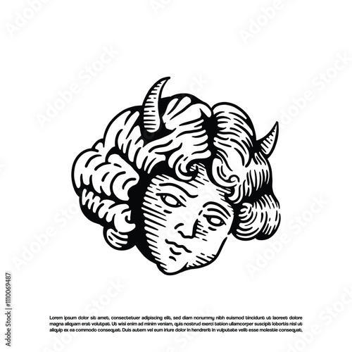 Hand drawn evil demon girl head vector isolated on white background