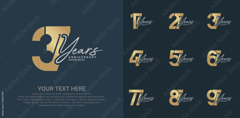 Anniversary logo set vector design, gold and silver color for celebration event Anniversary logo set vector design, gold and silver color for celebration event