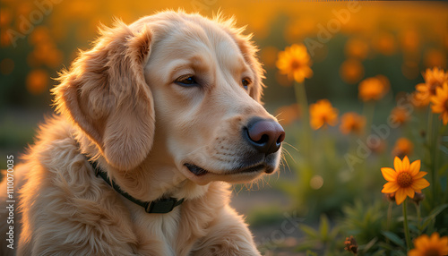 Golden Retriever Puppy in Sunset Serenity