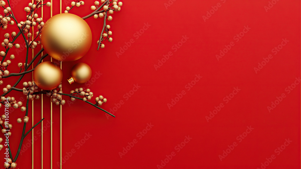 Chinese New Year background with golden decorations on a red wall, minimalist style, Chinese elements, simple composition Chinese New Year background with golden decorations on a red wall, minimalist style, Chinese elements, simple composition