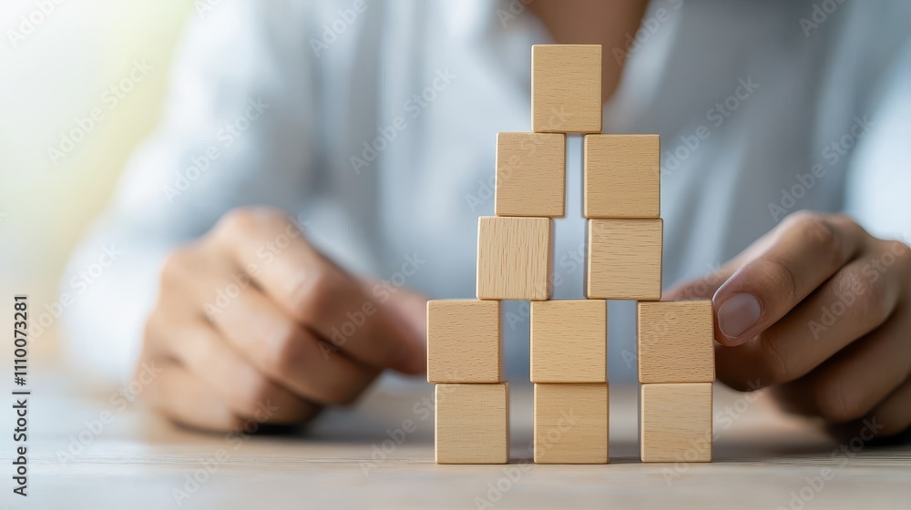 Business planning is the foundation of success, like a hand placing each building block with precision Concept, Businesspersons Assembling Wooden Blocks into a Tower Structure for Development and Stra Business planning is the foundation of success, like a hand placing each building block with precision Concept, Businesspersons Assembling Wooden Blocks into a Tower Structure for Development and Stra