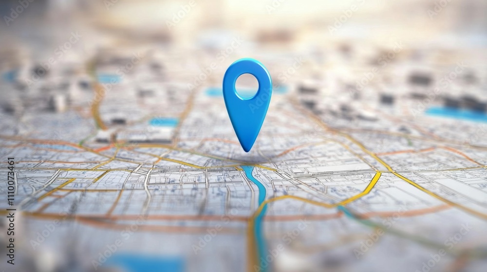 Close-up map blue pin center appears to be 3D Location Folded Paper Close-up map blue pin center appears to be 3D Location Folded Paper