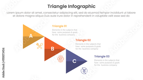 triangle base shape infographic template banner with creative triangle sticking like ladder with 3 point for slide presentation