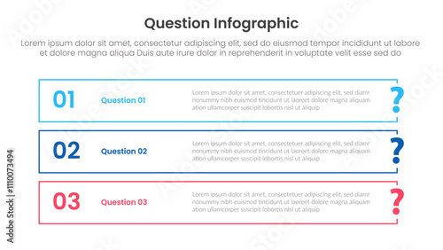 question infographic template banner with long outline rectangle stack position with 3 points for slide presentation