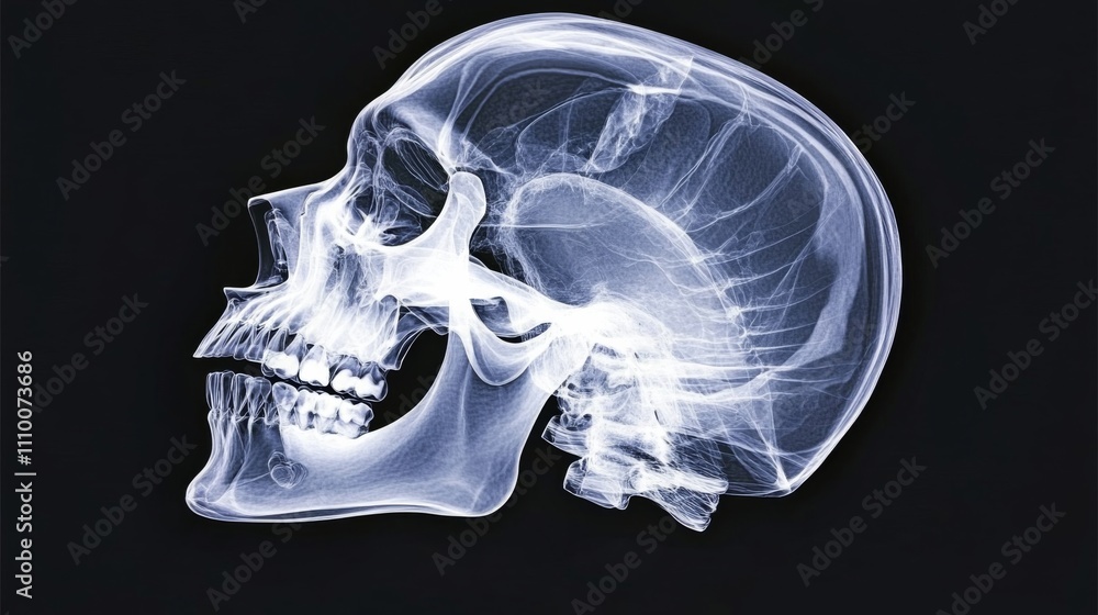 Digital X-ray human skull shown side view xray scan print Digital X-ray human skull shown side view xray scan print