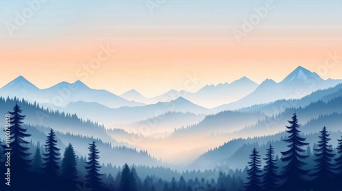 Landscape illustration mountain range sunset sky shade