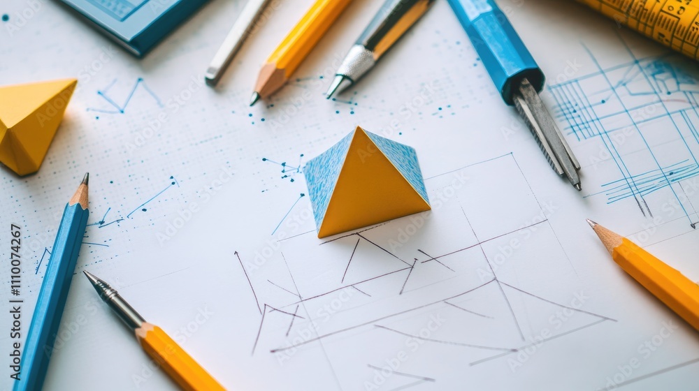 Creative Workspace with Pencils and Paper Geometric Models Creative Workspace with Pencils and Paper Geometric Models