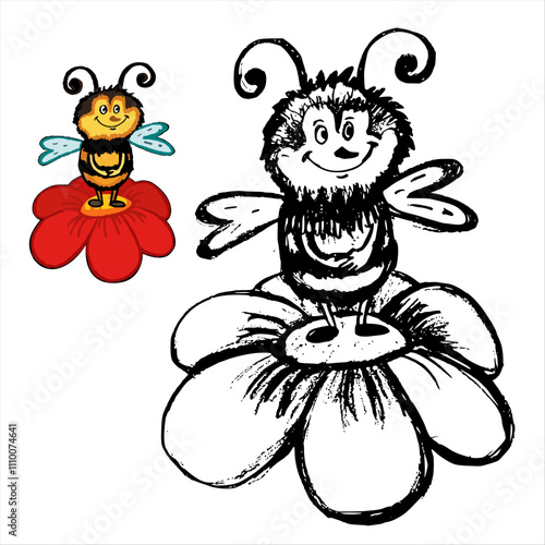 insects bees. coloring happy bees over flower