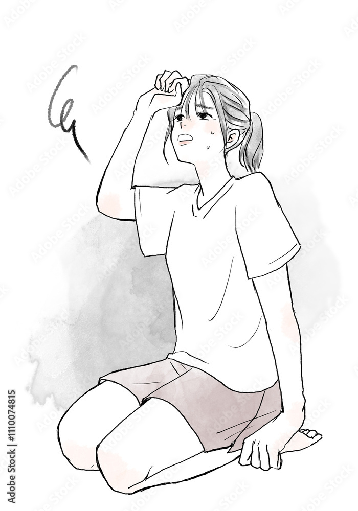 座り込んでいる疲れた女性 座り込んでいる疲れた女性