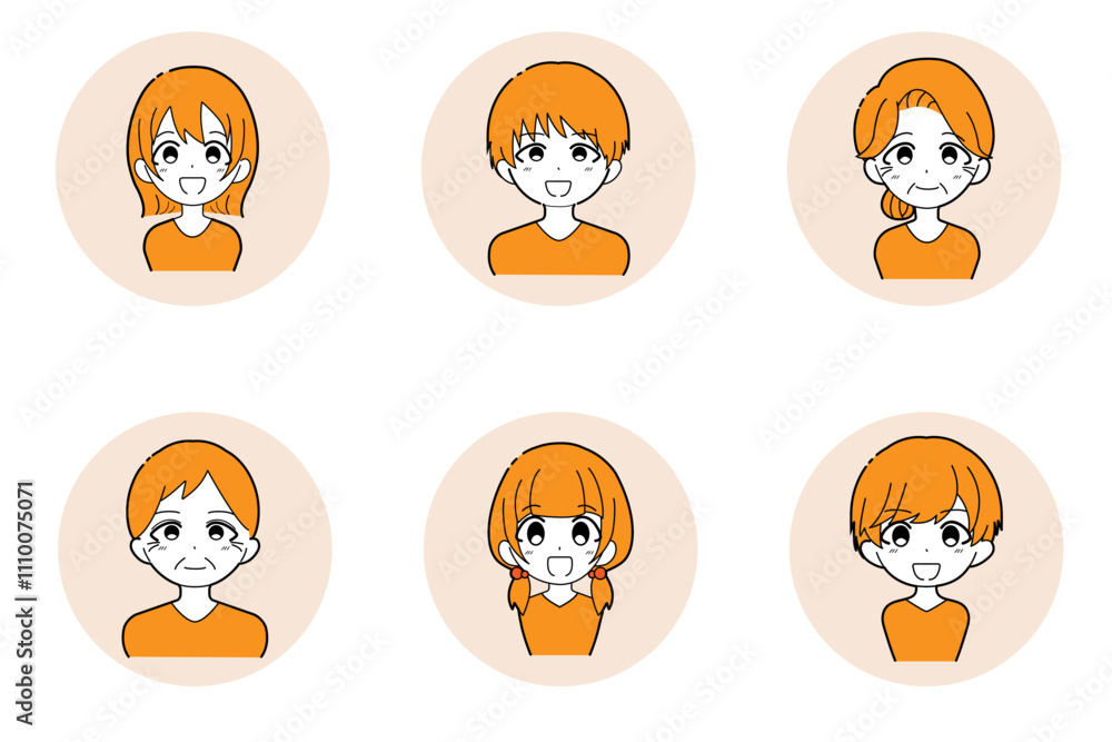 老若男女の背景付き正面のイラスト 老若男女の背景付き正面のイラスト