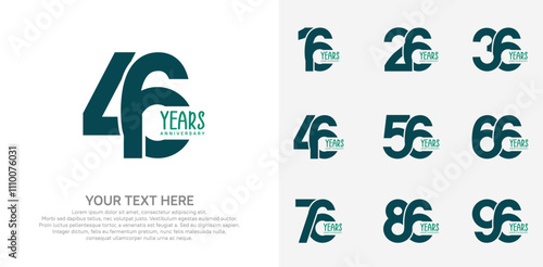 Anniversary logo set vector design, green color for celebration event