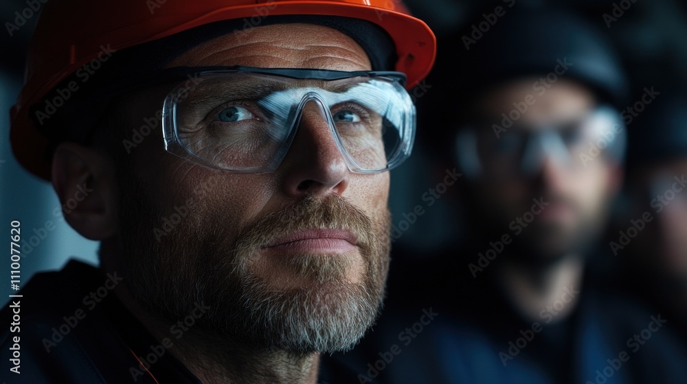 man wearing a hard hat and safety goggles is deeply focused on his task in an industrial workshop man wearing a hard hat and safety goggles is deeply focused on his task in an industrial workshop