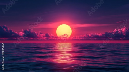 Majestic Sunset Over Serene Ocean Waters with Beautiful Color Palette and Tranquil Atmosphere