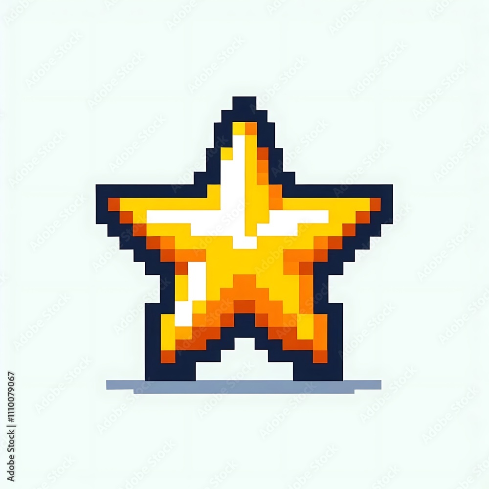 Pixelated yellow star with shading and outline. Pixelated yellow star with shading and outline.