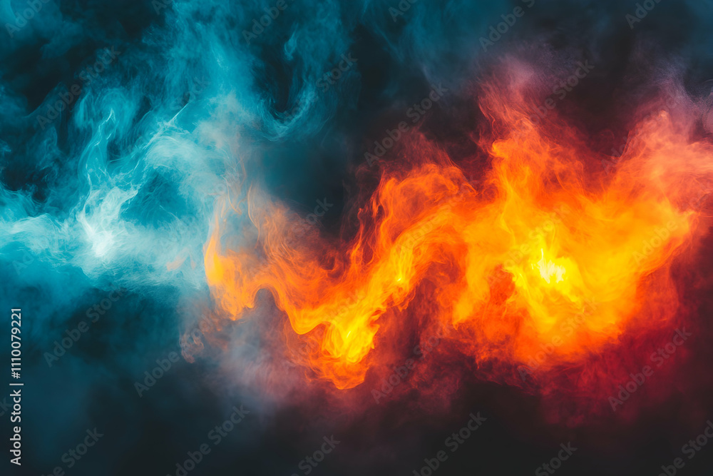 Abstract blue and orange smoke swirls on dark background. Abstract blue and orange smoke swirls on dark background.