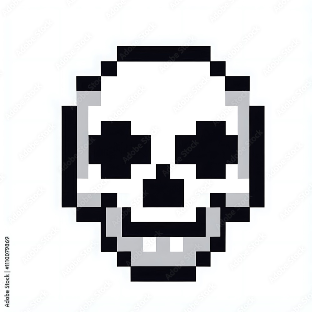Pixelated skull design in monochrome colors. Pixelated skull design in monochrome colors.