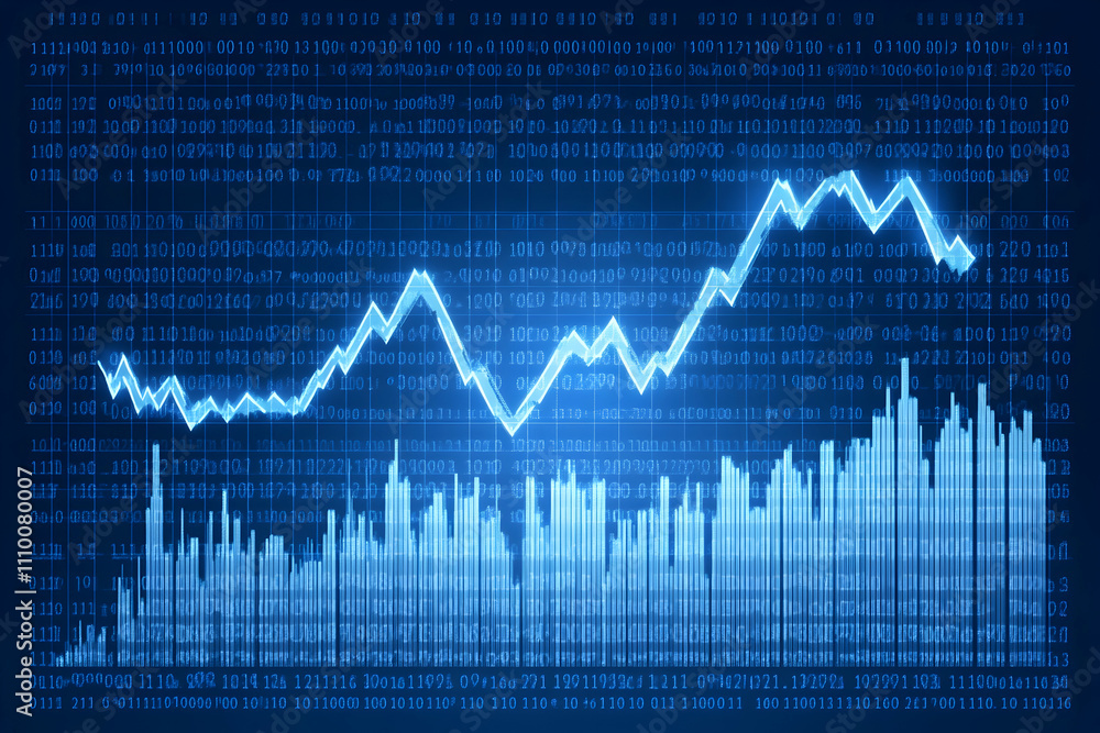 Abstract blue graph showing stock market trends and data. Abstract blue graph showing stock market trends and data.