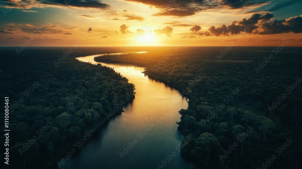 Beautiful landscape river flowing through lush green forest Amazon Beautiful landscape river flowing through lush green forest Amazon