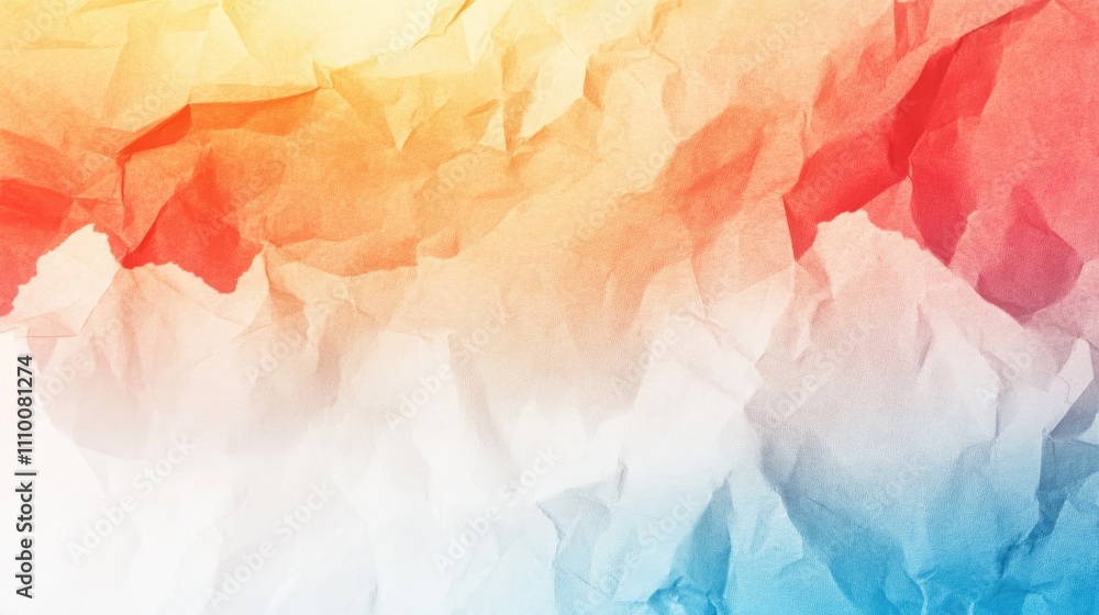 Fototapeta premium Abstract crumpled paper texture in warm and cool tones.