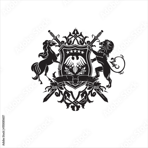 "Elegant family crest logo featuring intricate detailing, regal crowns, and floral motifs. Symbolizing heritage and luxury, this timeless design reflects sophistication and premium quality."