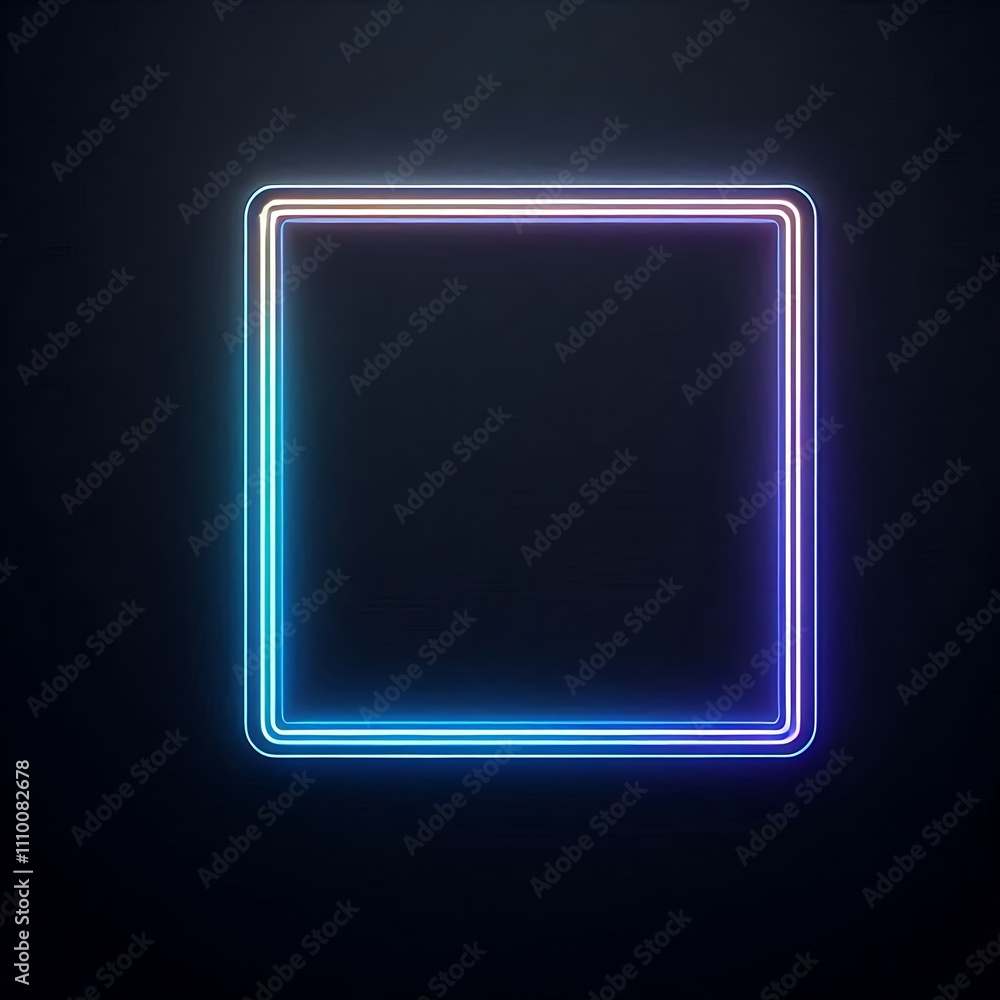 Neon square outline on dark background. Neon square outline on dark background.