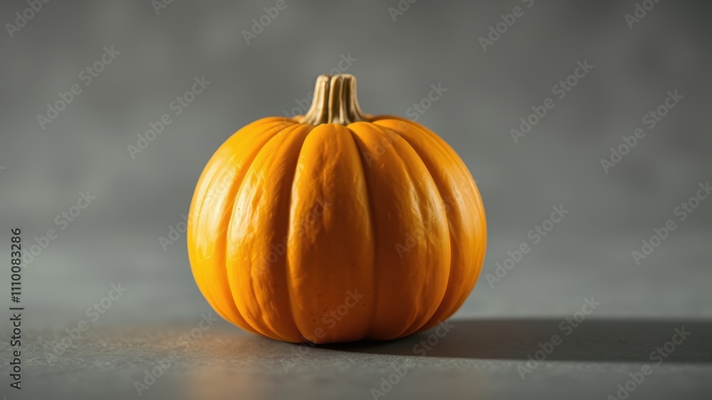 A solitary, vibrant orange pumpkin sits upon a smooth gray surface, casting a subtle shadow, evoking a sense of autumnal simplicity. A solitary, vibrant orange pumpkin sits upon a smooth gray surface, casting a subtle shadow, evoking a sense of autumnal simplicity.