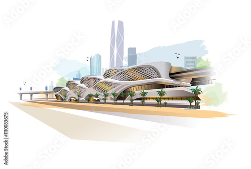 Riyadh, Saudi Arabia, Metro railway station King Abdullah Financial District , KAFD. illustration. World tourism day