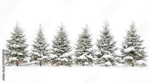 Snow-Covered Evergreen Trees in a Winter Landscape Creating a Serene and Tranquil Atmosphere Perfect for Seasonal Decorations and Nature Scenes