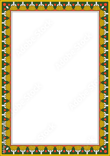 Vector colored square Egyptian ornament. Rectangle, frame, ancient Egypt.Pattern of lotus flowers and sun