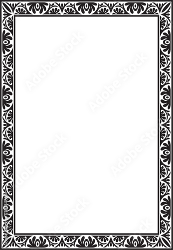 Vector black monochrome square stencil classic byzantine ornament. Rectangle, border, Ancient Greece, Eastern Roman Empire frame. Decoration of the Russian Orthodox Church