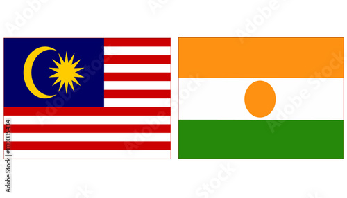 Canvas Print Malaysia national flag with Niger Official flag, both countries flags are in Horizontal shape and isolated on white background