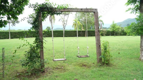 Wooden swing play , Thai Style.