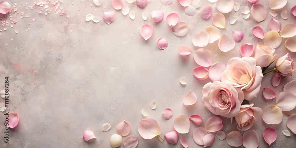 Obraz premium Pastel Pink Roses and Petals on Textured Background